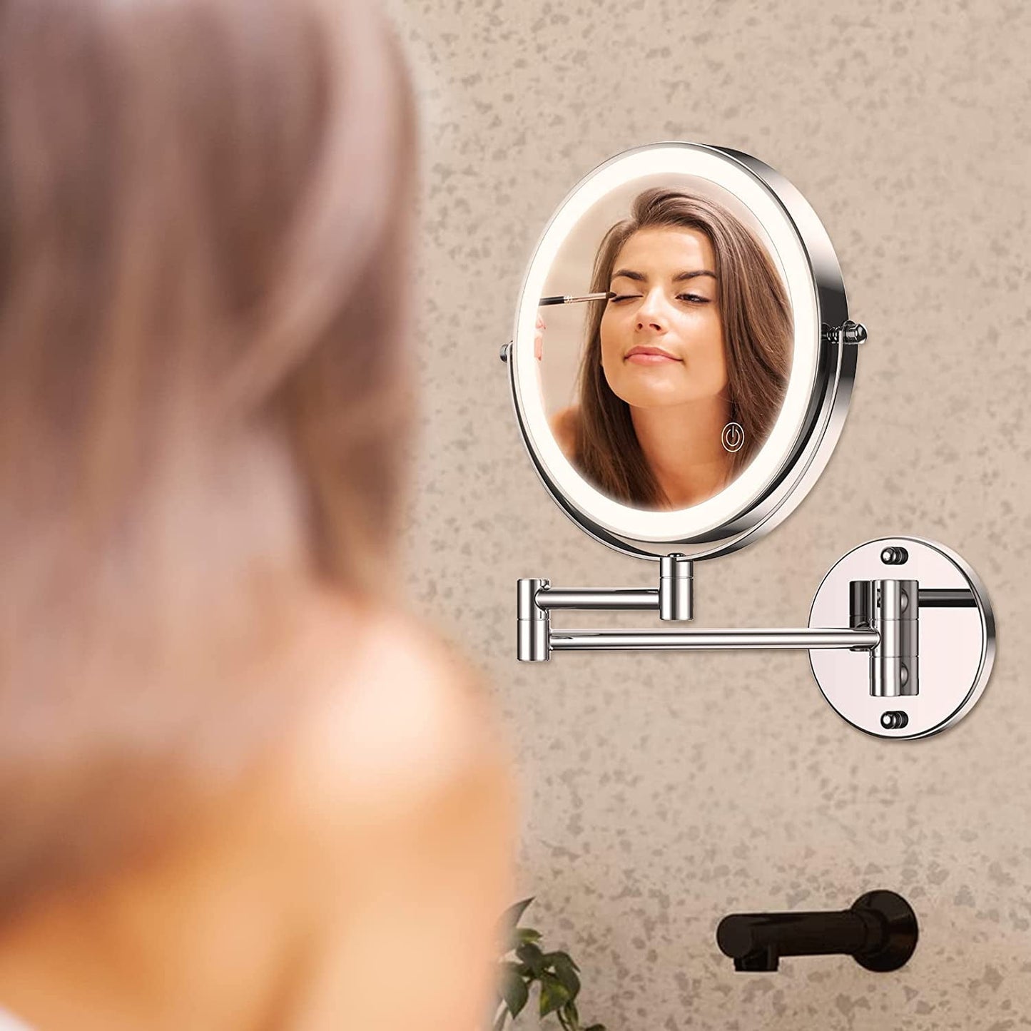 Lighted Wall Mounted Makeup Mirror | 8-Inch Extendable 1x/10x Magnification