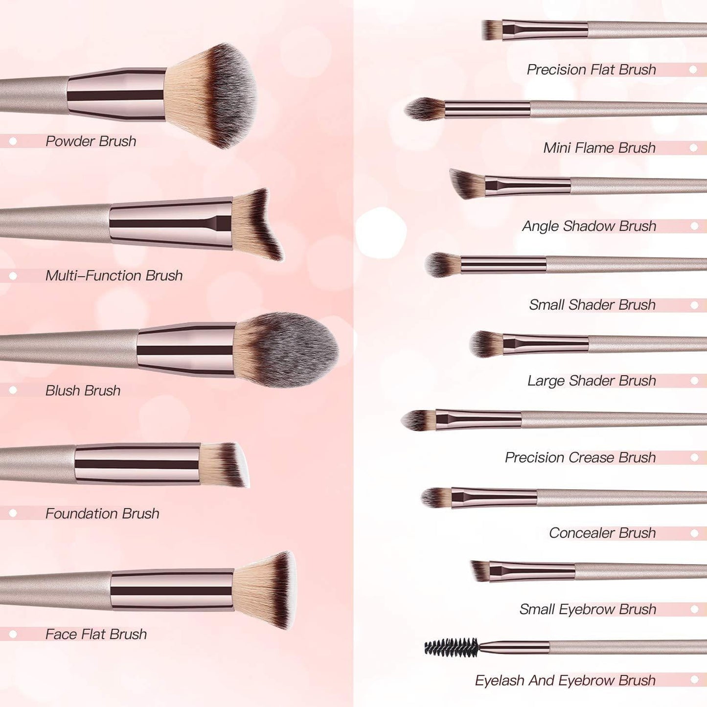Professional Makeup Brush Set | 14 Premium Synthetic Brushes | Champagne Gold