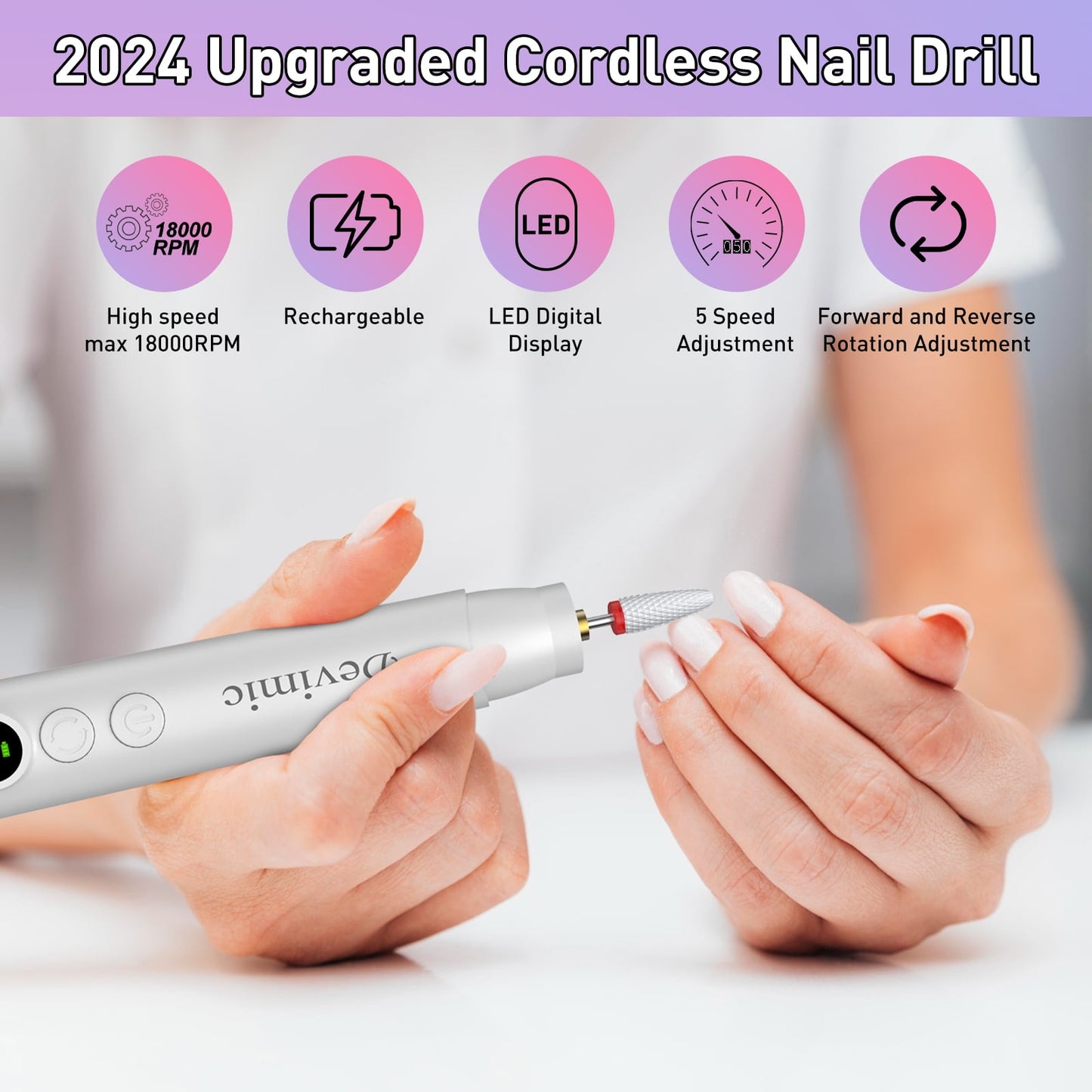 Devimic Cordless Electric Nail Drill Kit | Professional Manicure Tool for Acrylic & Gel