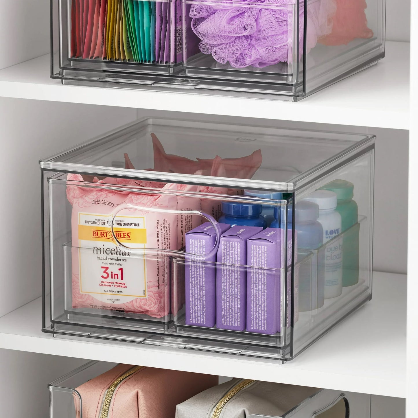 Clear Plastic Modular Bath Storage System | 4-Piece Set | 10.63” x 7.04” x 10.33”