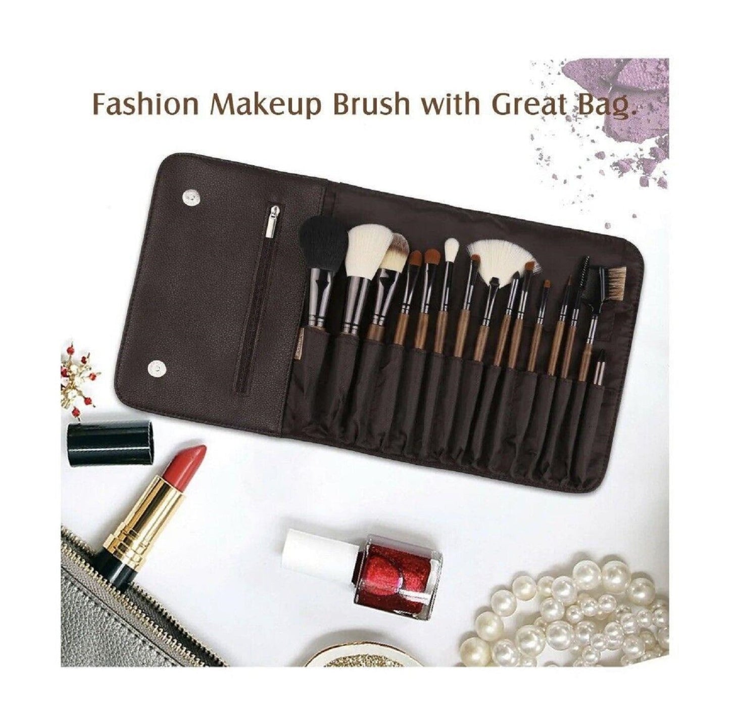 15-Piece Walnut Makeup Brush Set | Unique Brushes for Women