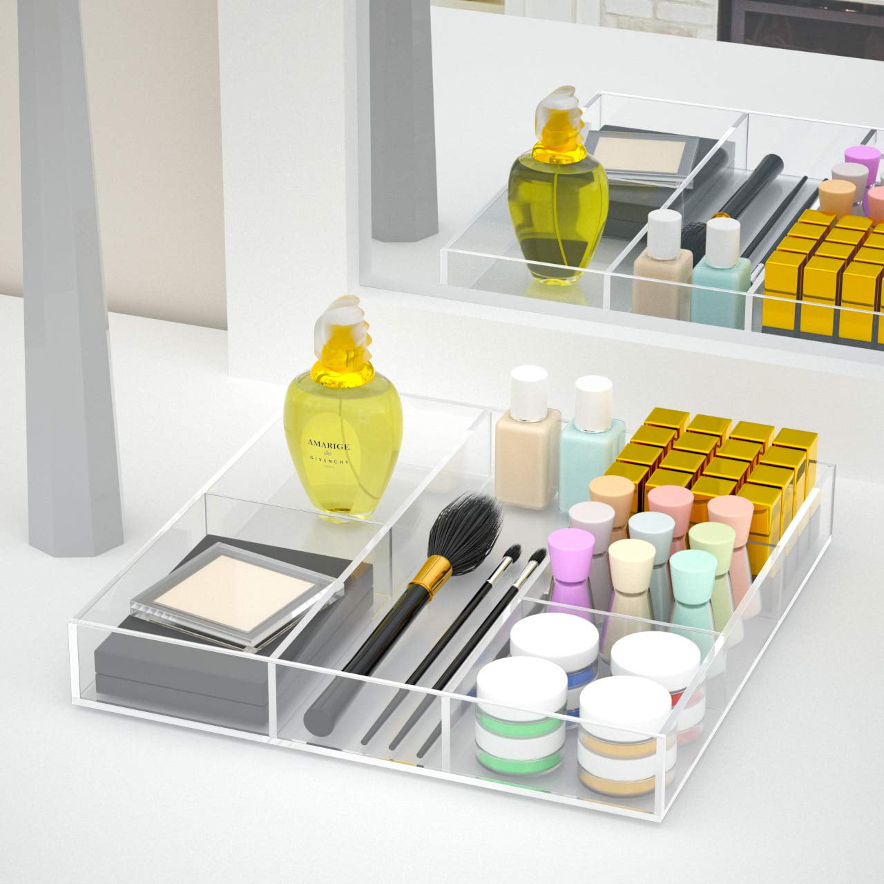 Clear Acrylic 6-Section Makeup Organizer Tray | Multi-Purpose Storage Solution