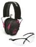 Walker's Razor Slim Electronic Hearing Protection Muffs with Sound Amplification and Suppression and Shooting Glasses Kit, Black/Pink