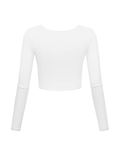 Small White Long Sleeve Crop Top for Women Workout Shirts