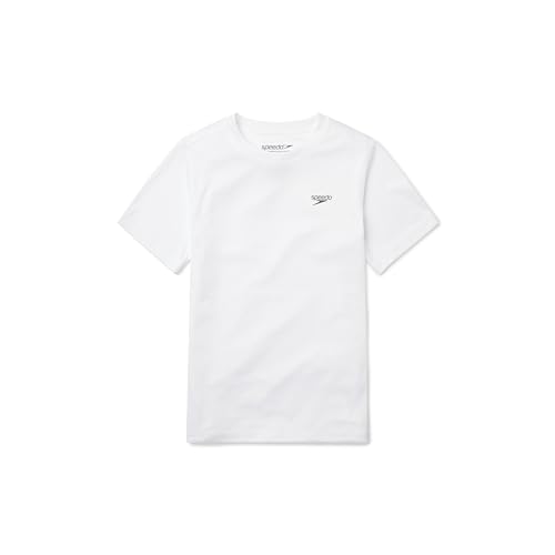 Speedo Boy's UV Swim Shirt Short Sleeve Graphic Tee - White, Small
