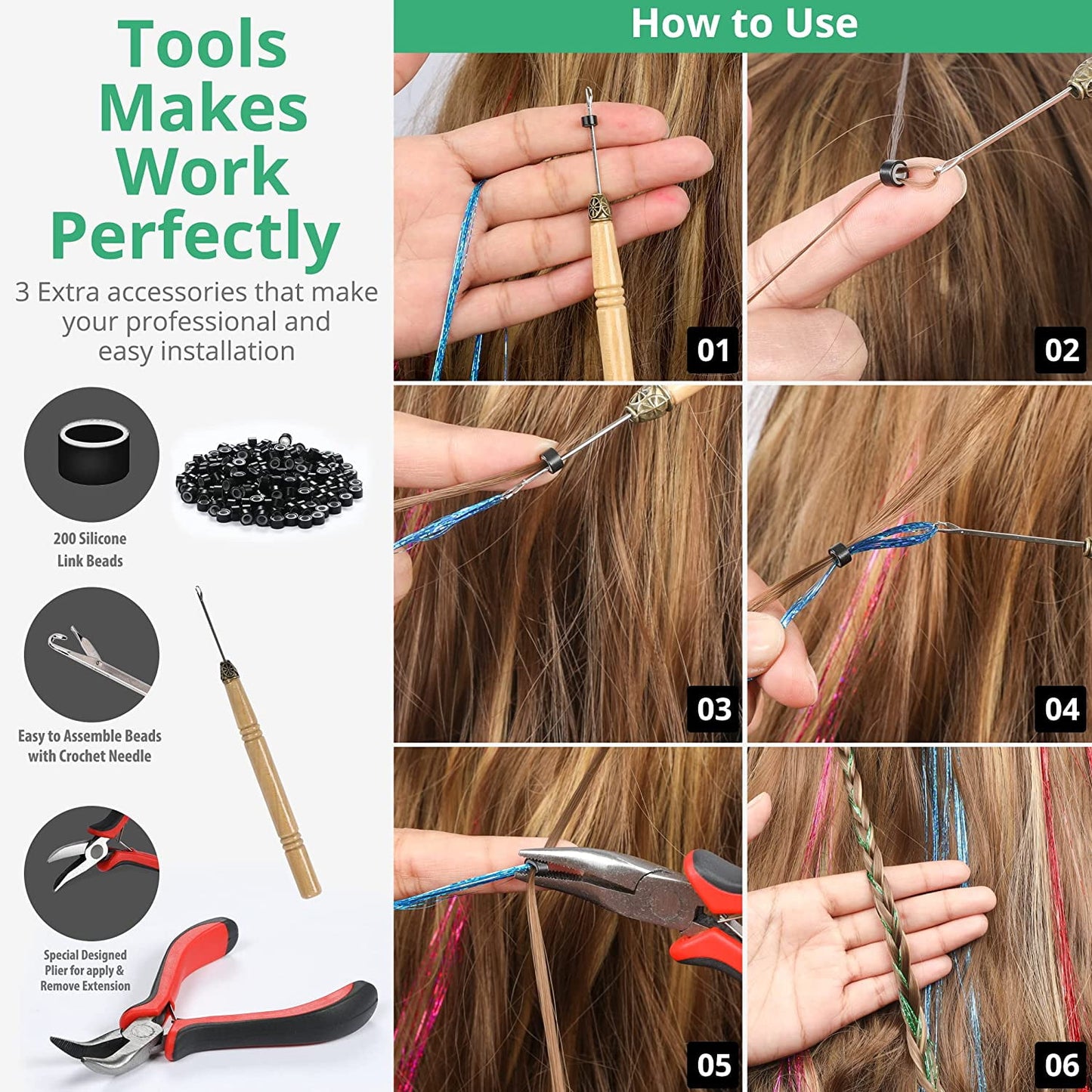 Herbiar Hair Tinsel Kit | 12 Colors | 2400 Strands | Heat-Resistant Extensions for Women