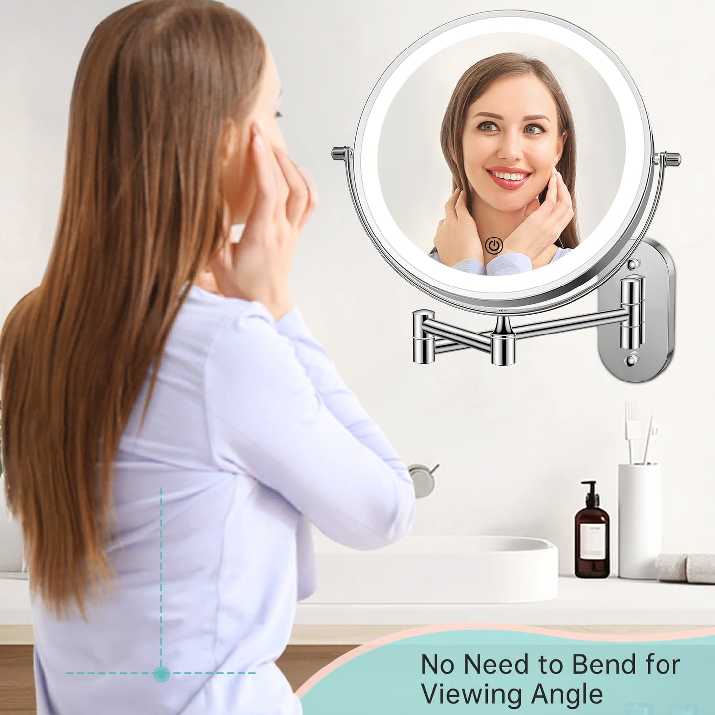 Stainless Steel Wall-Mounted Makeup Mirror | 1X/10X Magnification | Silver