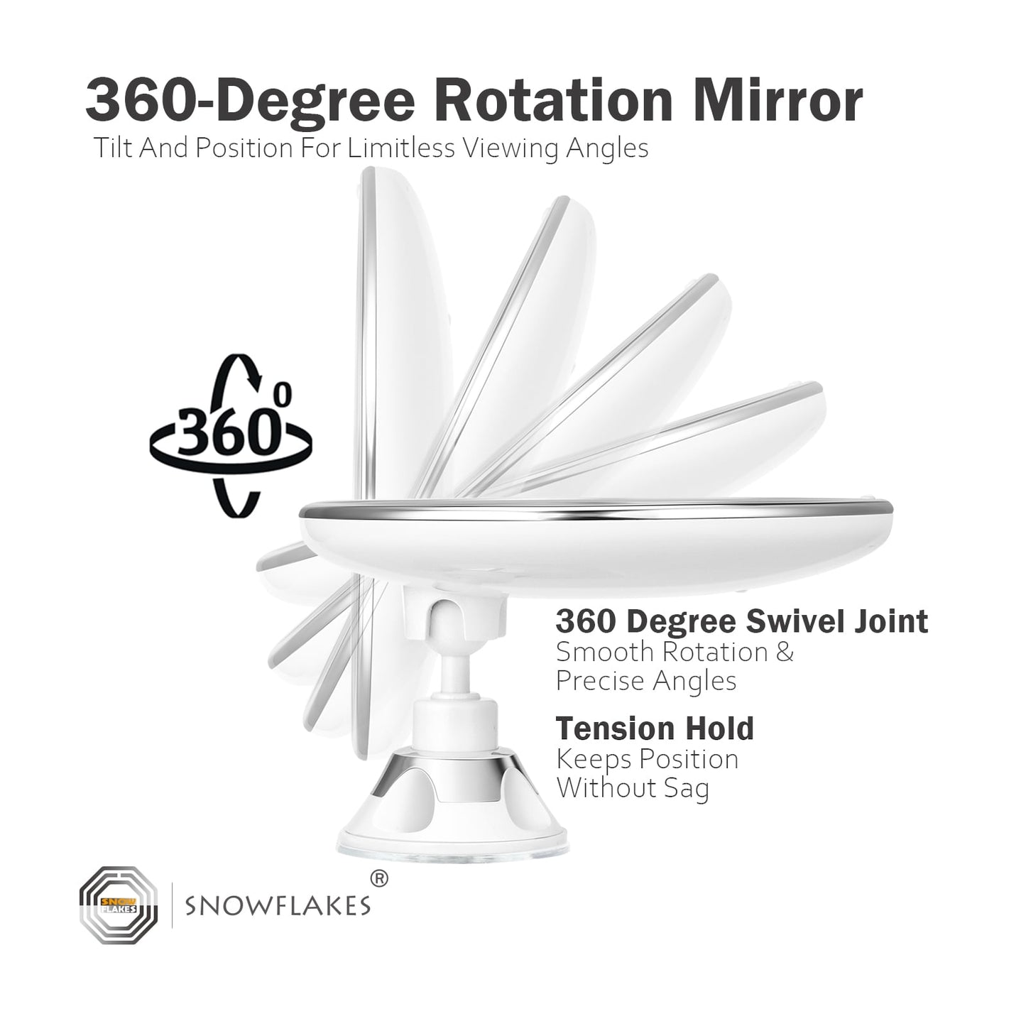 10X Magnifying Lighted Mirror | 3 Modes | Suction Cups | 360° Swivel
