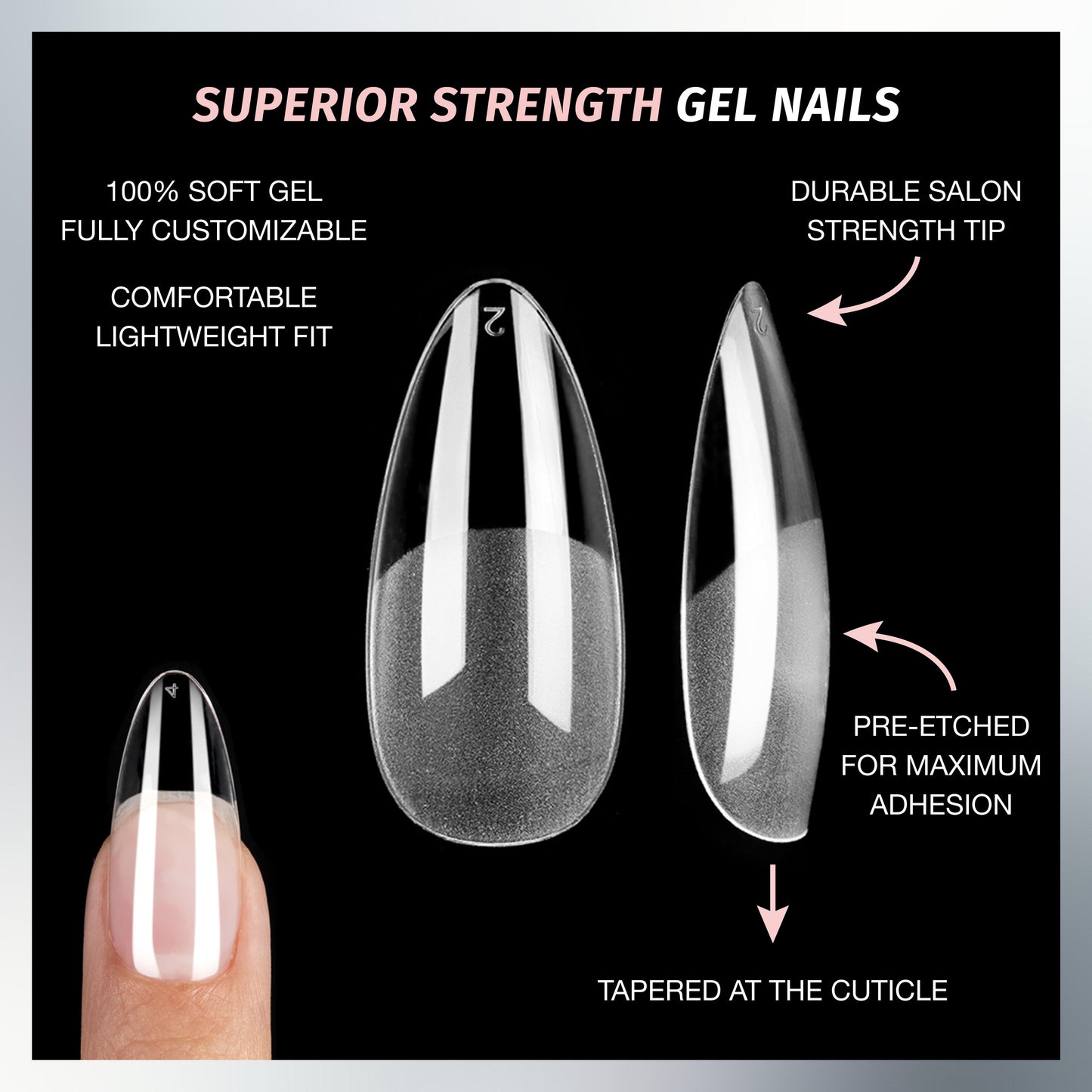 Salon Perfect 307 Gel X-Tension Clear Press-On Nails | Medium Almond Tips