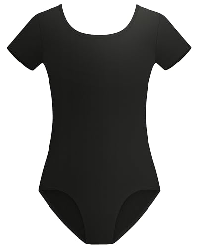 Girls Ballet Leotard Short Sleeve Gymnastics Dance Outfit 2-16Y Black 10-11 Years