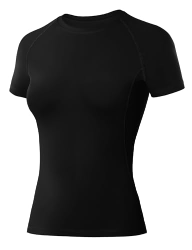 Women's Short Sleeve Compression Shirt - Quick Dry Workout Top, Small, Black
