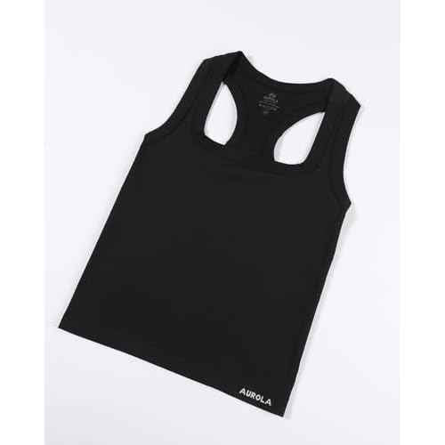 AUROLA Essentials Seamless Sleeveless Racerback Top,Women Subtle Marl Workout Square Neck Fitted Tank