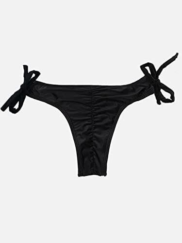 Women's Bikini Bottoms Tie Side Cheeky Swimsuit Ruched Bathing Suit - XL Black