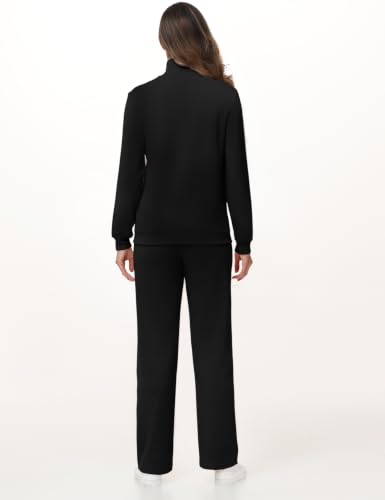 Women's Modal Tracksuit Set Full Zip Jacket & Straight Leg Pants - Small, Black