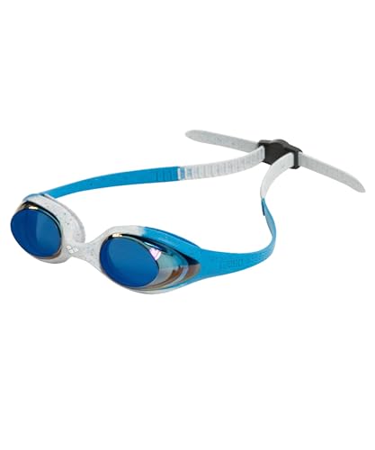Youth Unisex Spider Swim Goggles - Fogless, Recycled Silicone, Easy Adjust Strap - Blue/Gray/Blue, Anti-Fog Mirror Variation