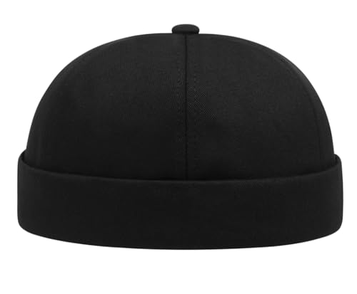 Mens Docker Cap Brimless Beanie Skull Cap Retro Rolled Cuff Adjustable Cotton - One Size Denim