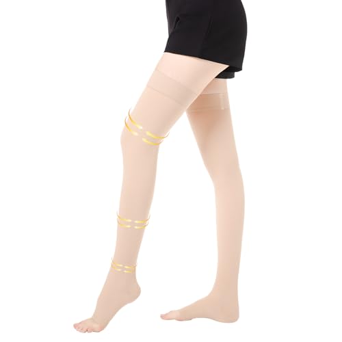 20-30 mmHg Compression Stockings for Women and Men, Medical Graduated Compression Hoses, Open Toe Thigh High Compression Socks, Long Toeless Support Stockings for Varicose Veins, Edema, DVT