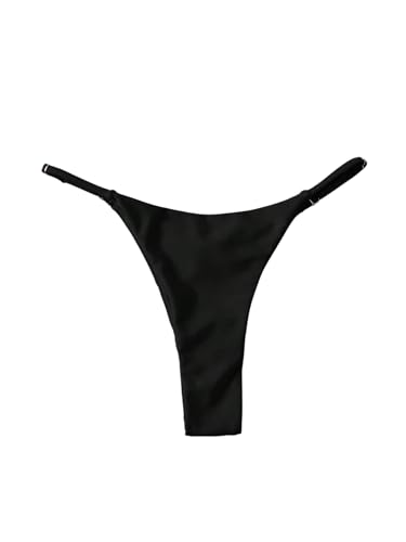 Women's High Cut Thong Bikini Bottom Small Black Ruched Swimsuit Bottom
