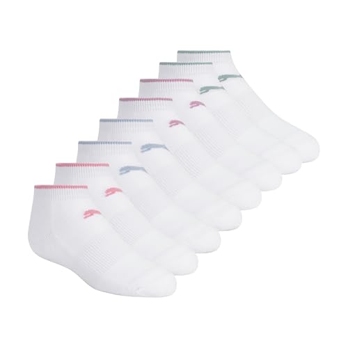 Kids' Low Cut Socks 8-Pack with Cushion & Arch Support - White/Pastel Multicolor, Size 9-11