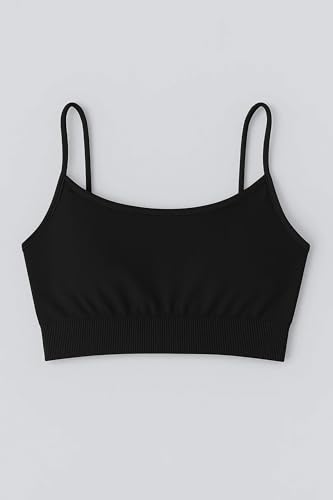 Kids Sports Bra Seamless Bralette Crop Cami for Girls 4-8 Years - Black