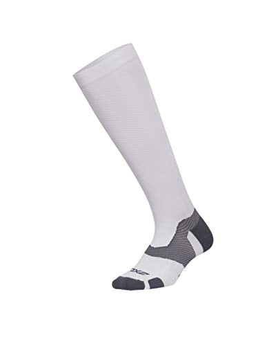 Full Length Athletic Compression Socks - Medium White Grey 2XU Vectr