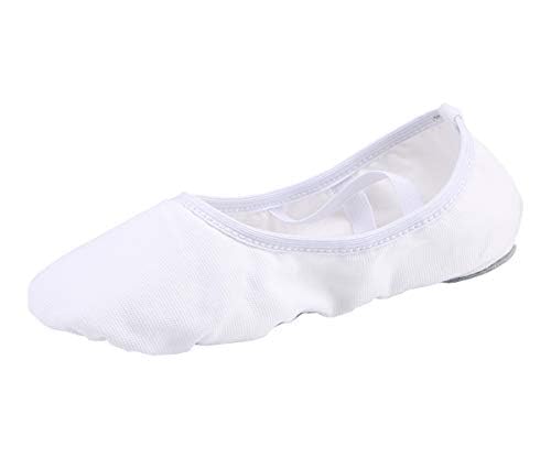 Women Canvas Ballet Slippers Dance Shoes - White Band, Adult