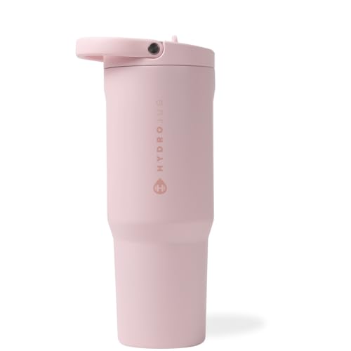 HydroJug Sport - Stainless Steel Tumbler with Straw, Vacuum Insulated, 32oz Leakproof Water Bottle, Ergonomic Design, Reusable, Dishwasher Safe, Rubber Base, Durable for Gym or Outdoors, Pink Sand