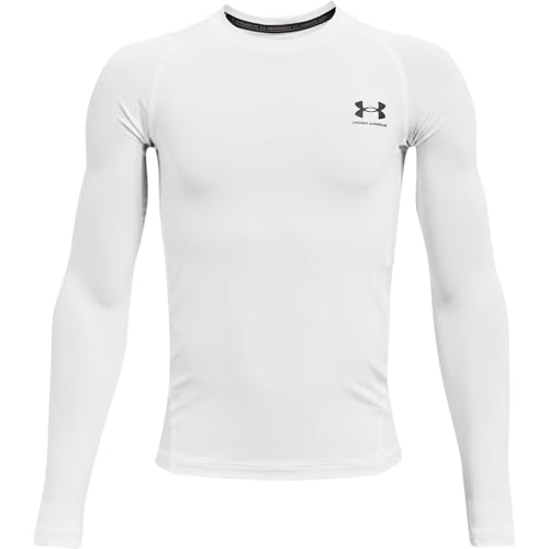 Under Armour Kids HeatGear Long Sleeve Compression Shirt - Small White & Black