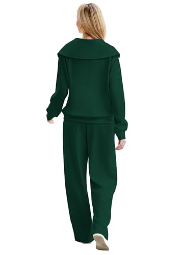 Women’s Lounge Sets 2025 Half Zip Sweatshirt & Wide Leg Pants - Green, Medium