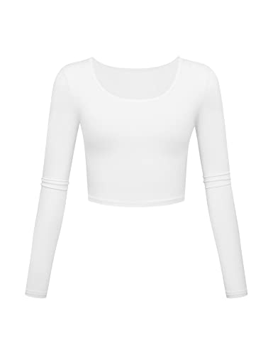 Small White Long Sleeve Crop Top for Women Workout Shirts