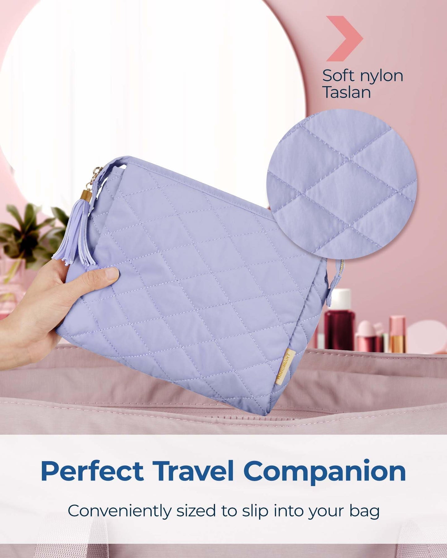 Large Capacity Makeup Bag | Travel Toiletry Organizer | Lilac Purple for Women