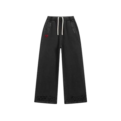 Aelfric Eden Distressed Baggy Sweatpants Streetwear Barrel Pants Loose Wide Leg Elastic Drawstring Trousers Unisex