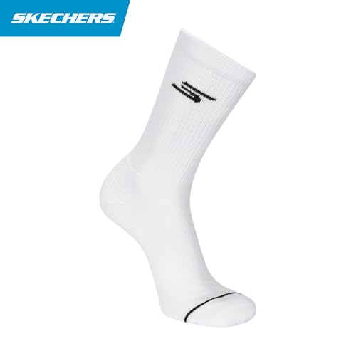 Skechers Men's 3-Pack Performance Pickleball Crew Socks - Odor Control & Mesh Ventilation - Size 10-13 - White