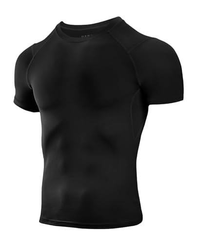 Niksa Men's Compression Shirts Medium Black Short Sleeve Athletic Workout Top Variation