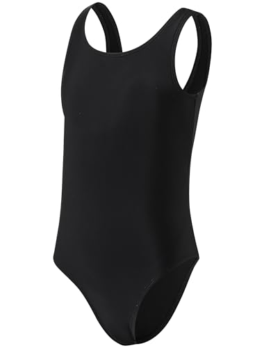Girls' One Piece Swimsuit 6-16 Years with Removable Chest Pad Quick Dry Black 12 Years