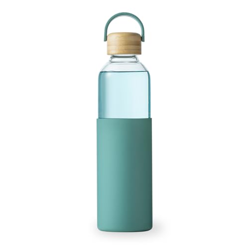 34oz Glass Water Bottle with Silicone Sleeve & Leak-Proof Lid - Green