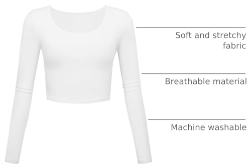 Small White Long Sleeve Crop Top for Women Workout Shirts