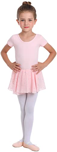 Ballet Pink Toddler Girls Long Sleeve Ballet Leotard with Glitter Tutu Dress - A1 (Short Sleeve) 2-3T
