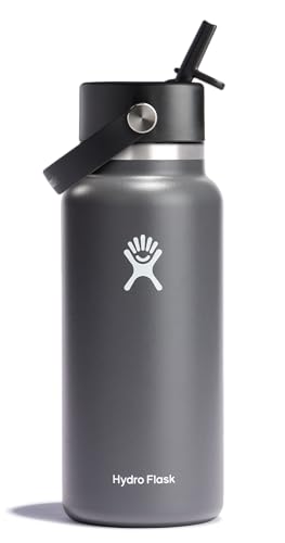 32 Oz Wide Mouth Insulated Water Bottle with Leakproof Flex Straw Cap