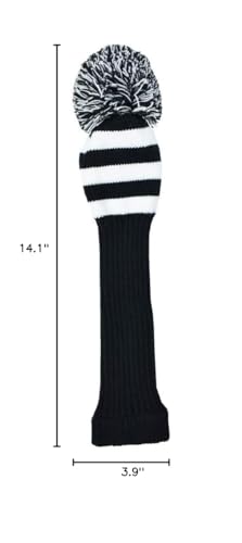 Knit Golf Club Head Covers Set 3 Pieces - Black White Stripes for Driver & Fairway