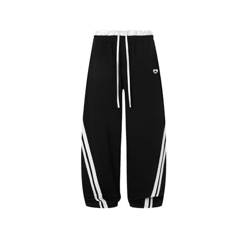 Aelfric Eden Double Waist Baggy Sweatpants Stripes Patchwork Wide Leg Casual Long Pants with Pockets