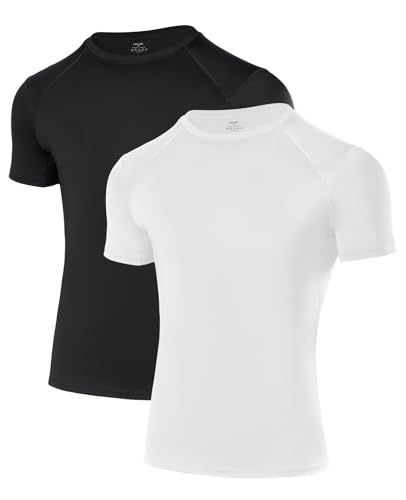 Niksa Boys Compression Shirt Youth Athletic Quick Dry Undershirt - Medium Black & White 2 Pack