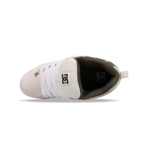 DC Men's Court Graffik Skate Shoe, White/Olive, 12