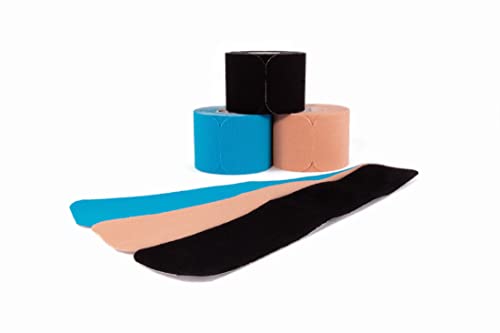 Pre-Cut Multicolored Kinesiology Tapes Set - Waterproof Skin-Friendly Support - 3 Rolls, 20 Strips