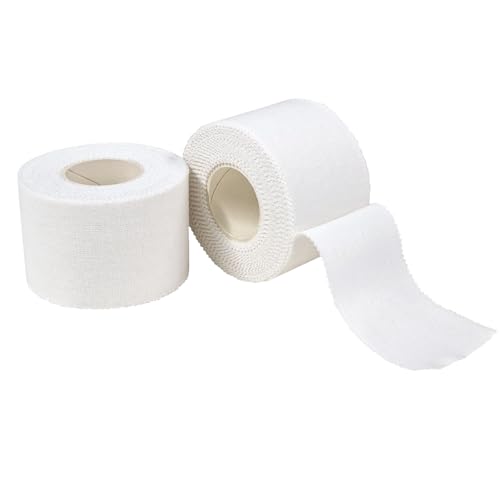 Premium Sports Tape Athletic, 2 Rolls White Adhesive Tape Medical for Injuries, Strong Sport Bandage Wrap Tape No Glue Residue Easy to Tear for Boxing Training Gymnastics, 1.5 in x 30 ft