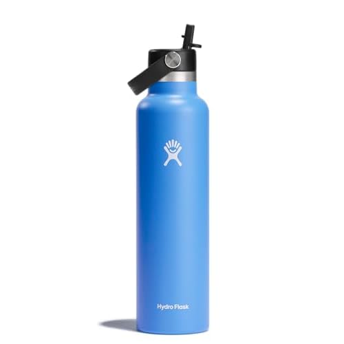 Hydro Flask Water Bottle - Insulated Stainless Steel - Straw Lid, Non Spill, Leakproof 24 Oz Cascade Blue