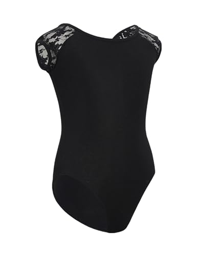 Girls Ballet Leotard with Lace Cap Sleeve for 10-11 Years - Black