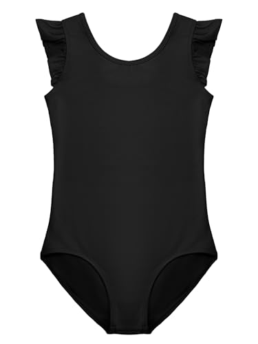 Girls Ballet Leotard with Ruffle Sleeve - Gymnastics & Dancewear, 2-14Y, Black, 2-3T