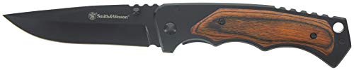Smith & Wesson 8.5in Folding Knife with Drop Point Blade, Wood & Stainless Handle, Box