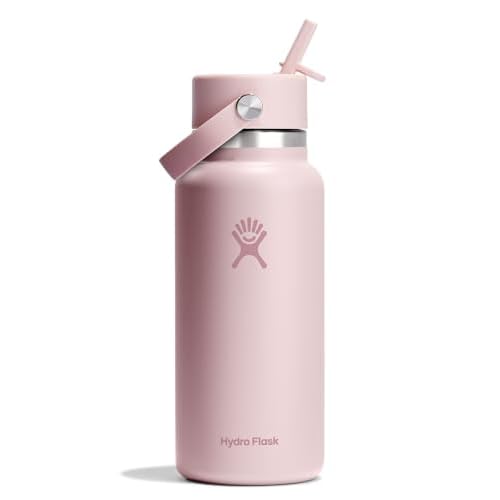Hydro Flask Water Bottle - Insulated Stainless Steel - Wide Mouth Flex Straw Lid, Non Spill, Leakproof and Refillable in 32 Oz Tonal Trillium